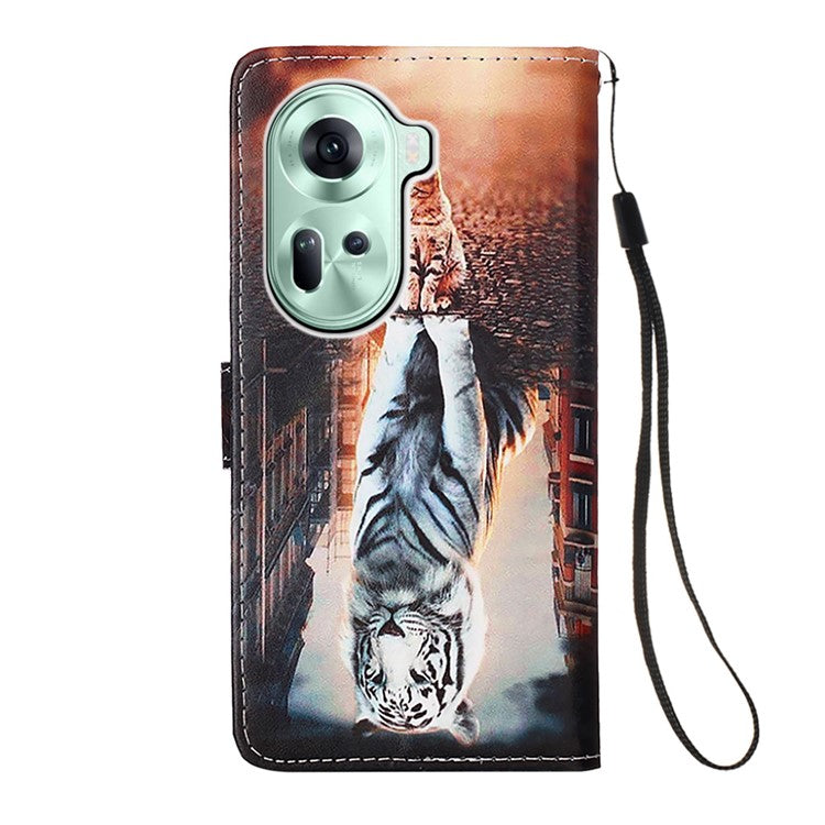 YB Pattern Printing Leather Series-4 for Oppo Reno11 5G (Global) Phone Case with Wallet Stand - Cat and Tiger