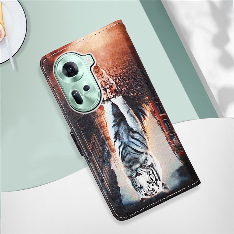 YB Pattern Printing Leather Series-4 for Oppo Reno11 5G (Global) Phone Case with Wallet Stand - Cat and Tiger