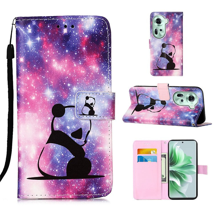 YB Pattern Printing Leather Series-4 for Oppo Reno11 5G (Global) Phone Case with Wallet Stand - Baby Panda