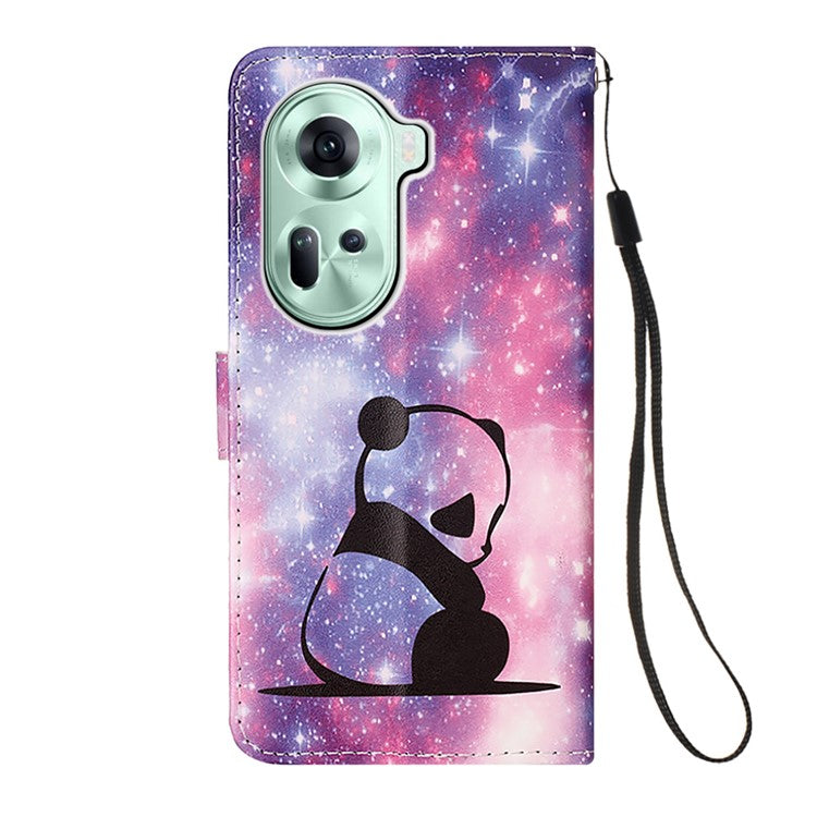 YB Pattern Printing Leather Series-4 for Oppo Reno11 5G (Global) Phone Case with Wallet Stand - Baby Panda