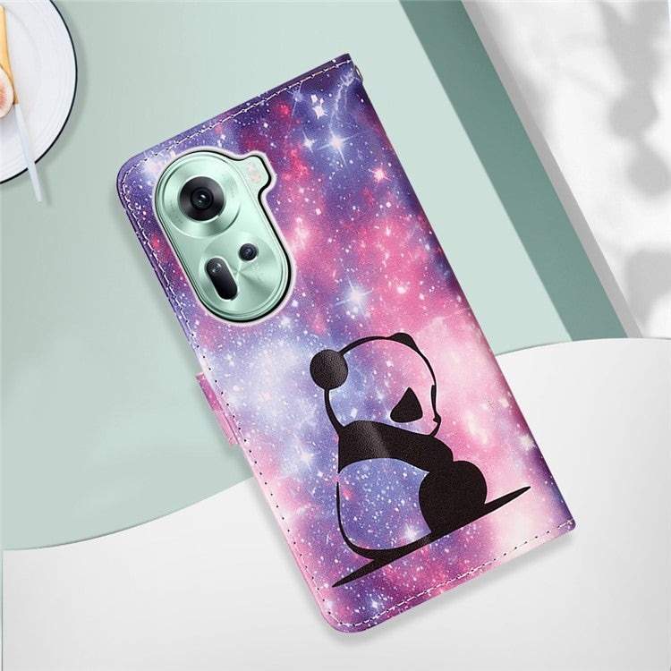 YB Pattern Printing Leather Series-4 for Oppo Reno11 5G (Global) Phone Case with Wallet Stand - Baby Panda