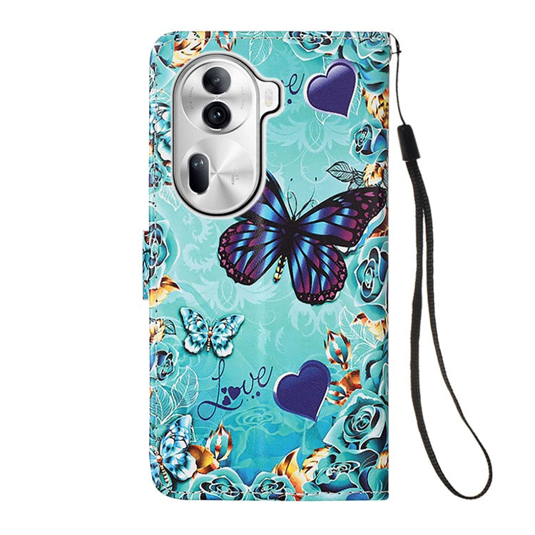YB Pattern Printing Leather Series-4 for Oppo Reno11 Pro 5G (Global) Case Phone Wallet Cover - Butterfly and Heart