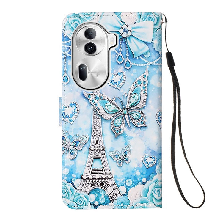 YB Pattern Printing Leather Series-4 for Oppo Reno11 Pro 5G (Global) Case Phone Wallet Cover - Eiffel Tower and Butterfly