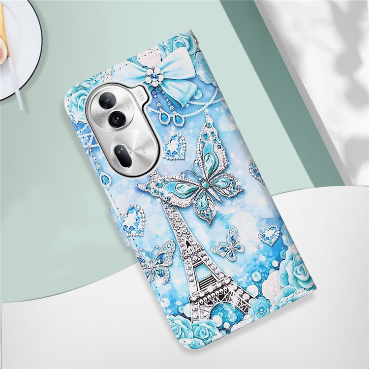 YB Pattern Printing Leather Series-4 for Oppo Reno11 Pro 5G (Global) Case Phone Wallet Cover - Eiffel Tower and Butterfly