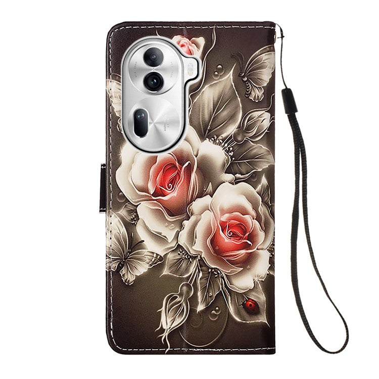 YB Pattern Printing Leather Series-4 for Oppo Reno11 Pro 5G (Global) Case Phone Wallet Cover - Rose