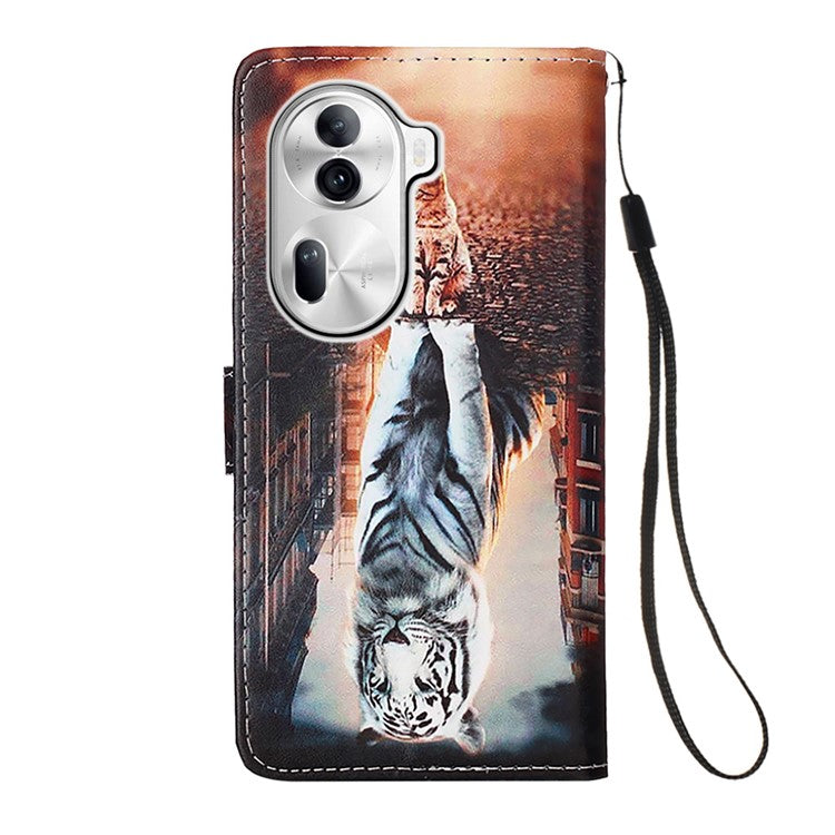YB Pattern Printing Leather Series-4 for Oppo Reno11 Pro 5G (Global) Case Phone Wallet Cover - Cat and Tiger
