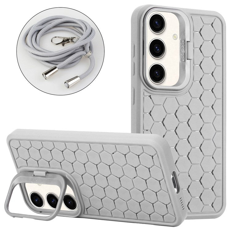 For Samsung Galaxy S24 TPU Case Heat Dissipation Magnetic Phone Cover with Lanyard / Kickstand - Grey
