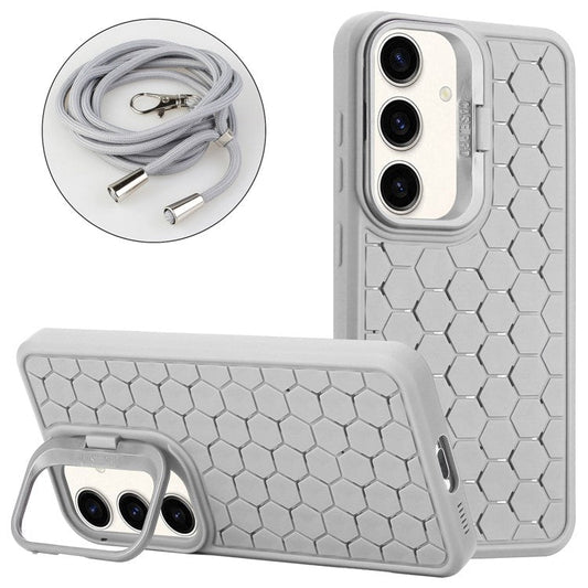 For Samsung Galaxy S24 TPU Case Heat Dissipation Magnetic Phone Cover with Lanyard / Kickstand - Grey