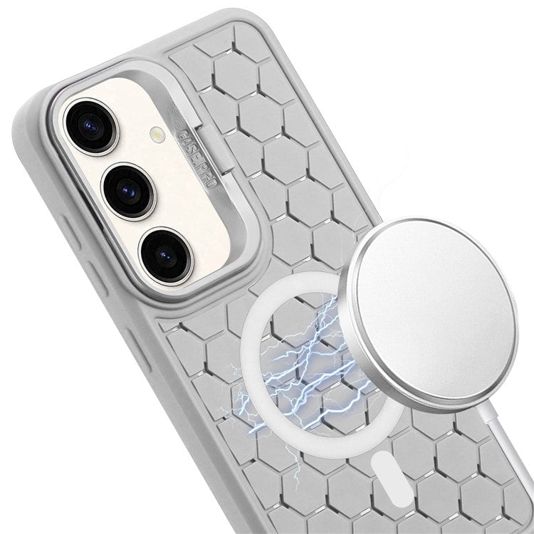 For Samsung Galaxy S24 TPU Case Heat Dissipation Magnetic Phone Cover with Lanyard / Kickstand - Grey