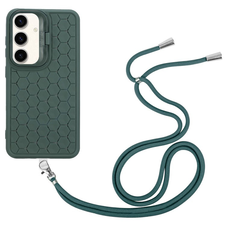 For Samsung Galaxy S24 TPU Case Heat Dissipation Magnetic Phone Cover with Lanyard / Kickstand - Army Green