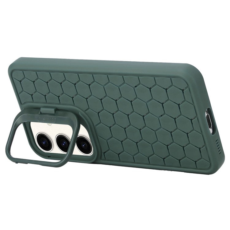 For Samsung Galaxy S24+ TPU Case Cameara Kickstand Honeycomb Texture Cooling Phone Cover - Army Green