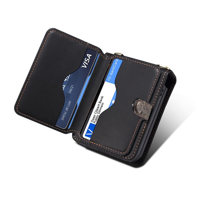 For Samsung Galaxy Z Flip5 5G Case PU Leather+PC Phone Protective Cover with Strap - Blue