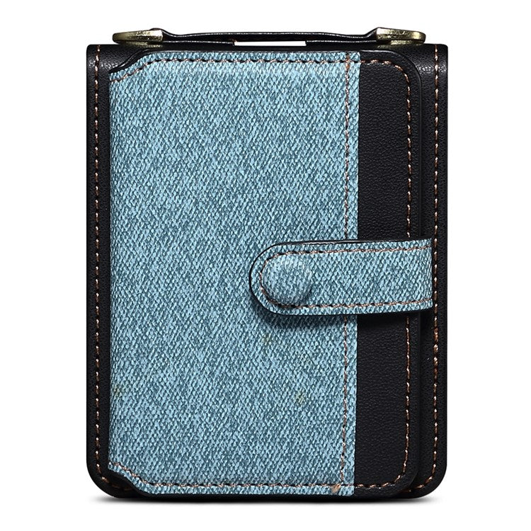 For Samsung Galaxy Z Flip5 5G Case PU Leather+PC Phone Protective Cover with Strap - Blue