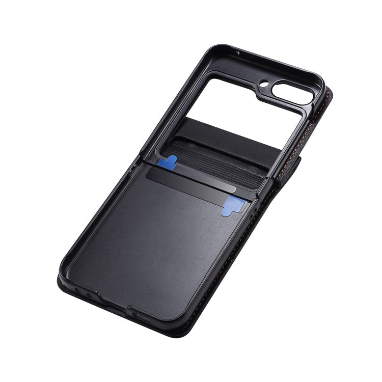 For Samsung Galaxy Z Flip5 5G Case PU Leather+PC Phone Protective Cover with Strap - Blue