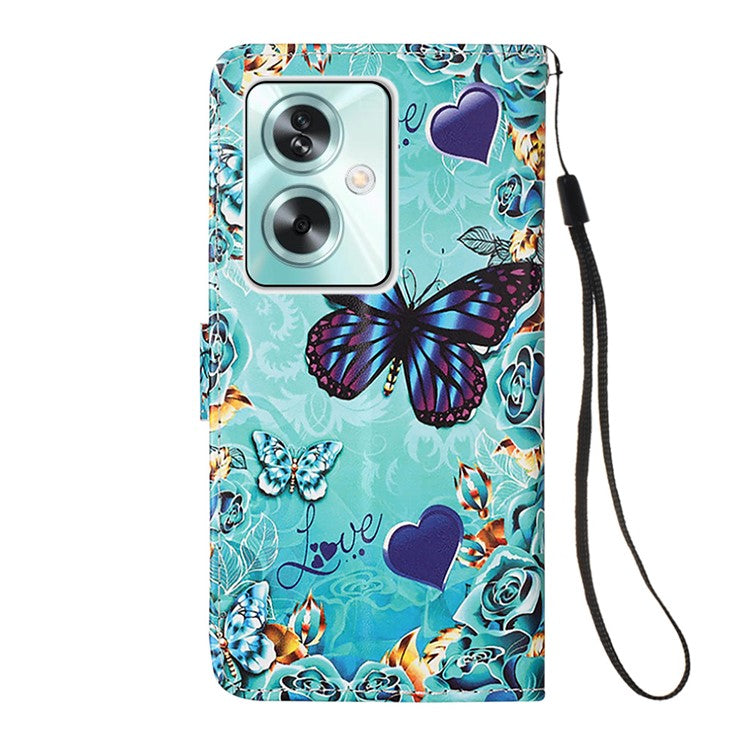 YB Pattern Printing Leather Series-4 for Oppo A79 5G / A2 5G Case Leather Wallet Flip Cover - Butterfly and Heart