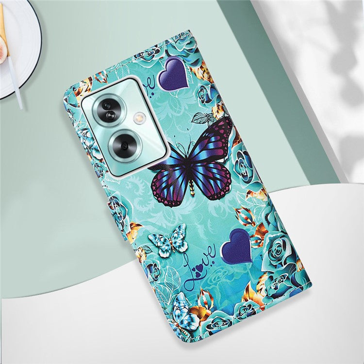 YB Pattern Printing Leather Series-4 for Oppo A79 5G / A2 5G Case Leather Wallet Flip Cover - Butterfly and Heart