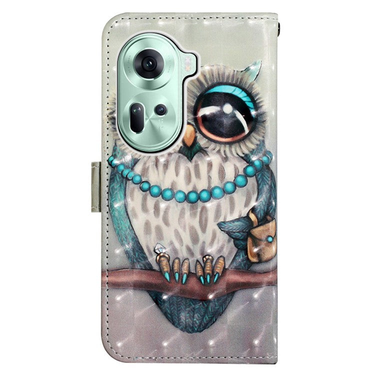 YB Pattern Printing Leather Series-2 For Oppo Reno11 5G (Global) Case Anti-Drop Leather Phone Cover - Grey Owl