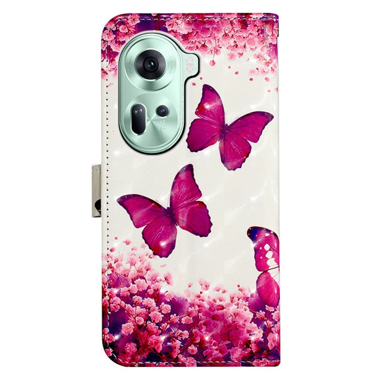 YB Pattern Printing Leather Series-2 For Oppo Reno11 5G (Global) Case Anti-Drop Leather Phone Cover - Rose Butterflies