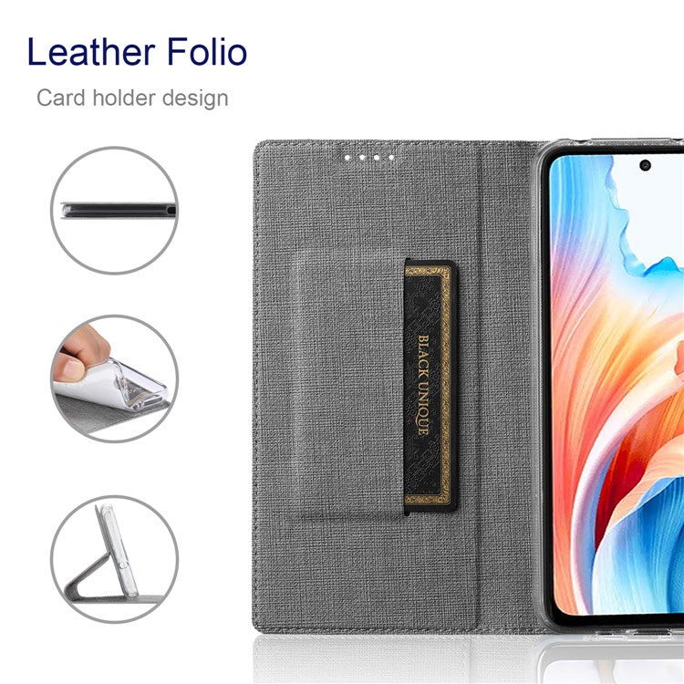 VILI DMX Series For Oppo A79 5G / A2 5G Case Card Holder Leather Magnetic Closure Phone Cover - Grey