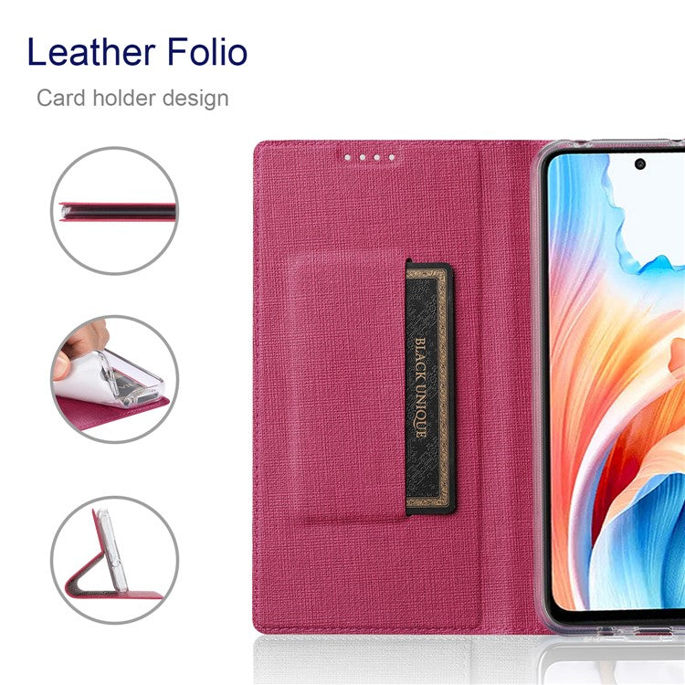 VILI DMX Series For Oppo A79 5G / A2 5G Case Card Holder Leather Magnetic Closure Phone Cover - Rose