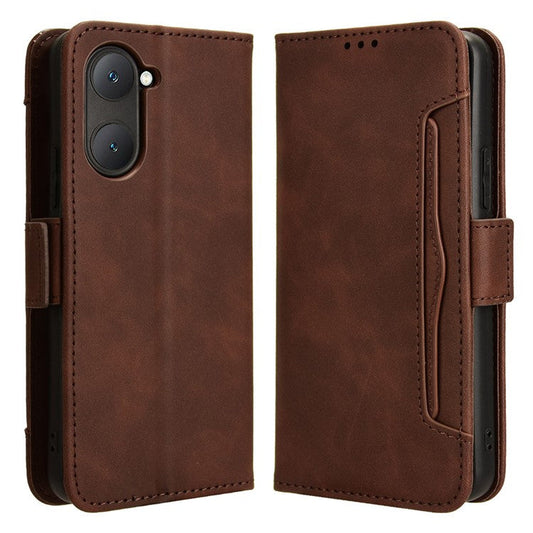 For vivo Y28s 5G / T3 Lite 5G / Y03 / Y18 4G / Y18e 4G Leather Case with Multiple Card Slots Full Protection Wallet Phone Cover - Brown