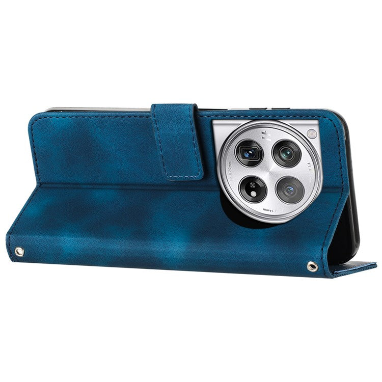 For OnePlus 12 5G Wallet Case Triangle Imprinted Leather Phone Cover with Stand - Sapphire