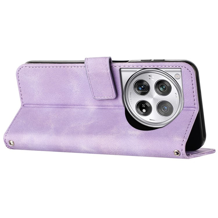 For OnePlus 12 5G Wallet Case Triangle Imprinted Leather Phone Cover with Stand - Purple
