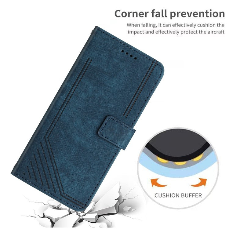 Leather Case for OnePlus 12 5G Shell Line Imprinted Card Holder Stand Phone Cover - Sapphire