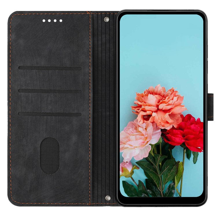 Leather Case for OnePlus 12 5G Shell Line Imprinted Card Holder Stand Phone Cover - Black