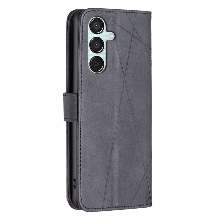 BINFEN COLOR For Samsung Galaxy M15 5G Phone Cases Wallet Stand Geometry Imprinted Leather Cover - Black