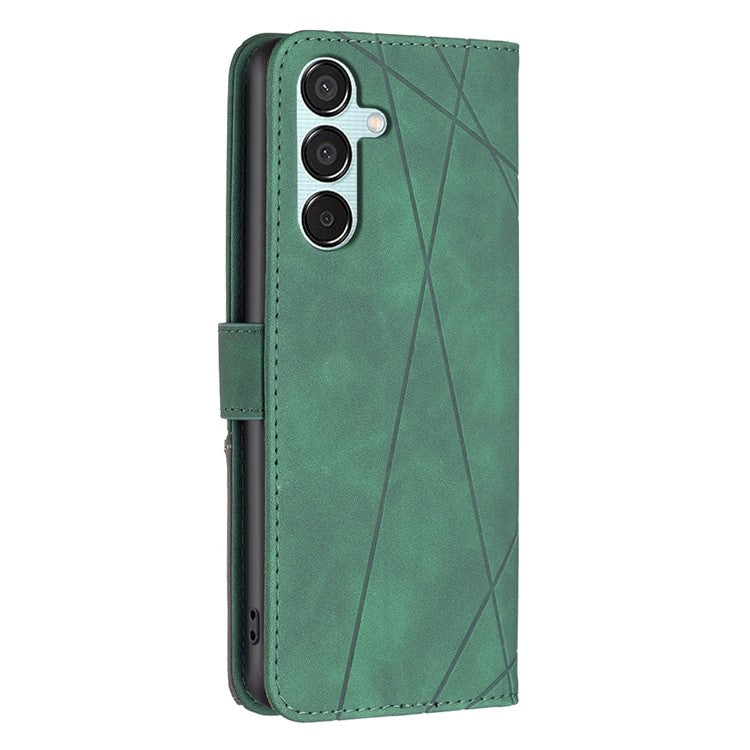 BINFEN COLOR For Samsung Galaxy M15 5G Phone Cases Wallet Stand Geometry Imprinted Leather Cover - Green