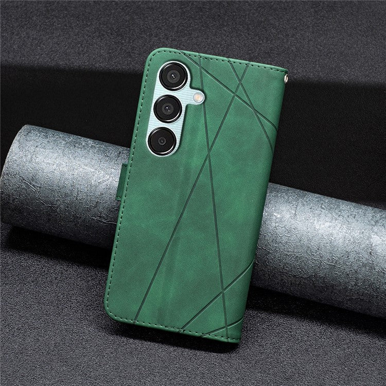 BINFEN COLOR For Samsung Galaxy M15 5G Phone Cases Wallet Stand Geometry Imprinted Leather Cover - Green