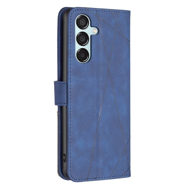 BINFEN COLOR For Samsung Galaxy M15 5G Phone Cases Wallet Stand Geometry Imprinted Leather Cover - Blue
