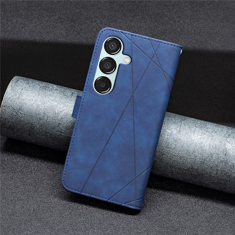 BINFEN COLOR For Samsung Galaxy M15 5G Phone Cases Wallet Stand Geometry Imprinted Leather Cover - Blue