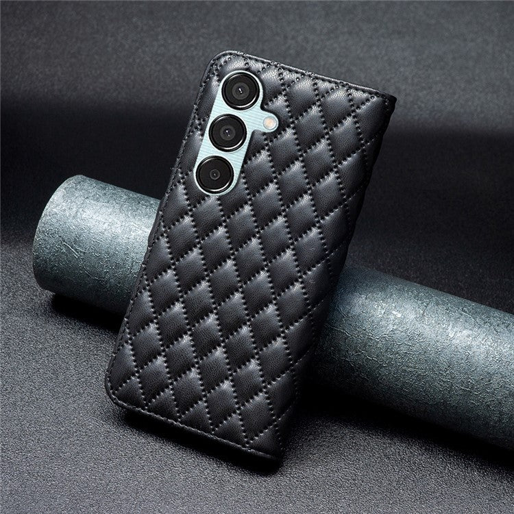 BINFEN COLOR BF Style-14 For Samsung Galaxy M15 5G Magnetic Case Leather Card Slots Phone Protector - Black