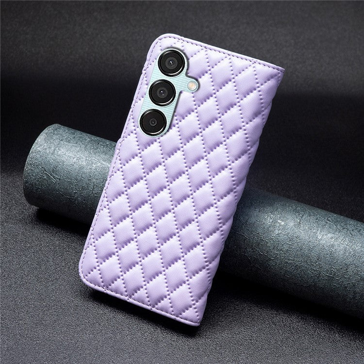 BINFEN COLOR BF Style-14 For Samsung Galaxy M15 5G Magnetic Case Leather Card Slots Phone Protector - Purple