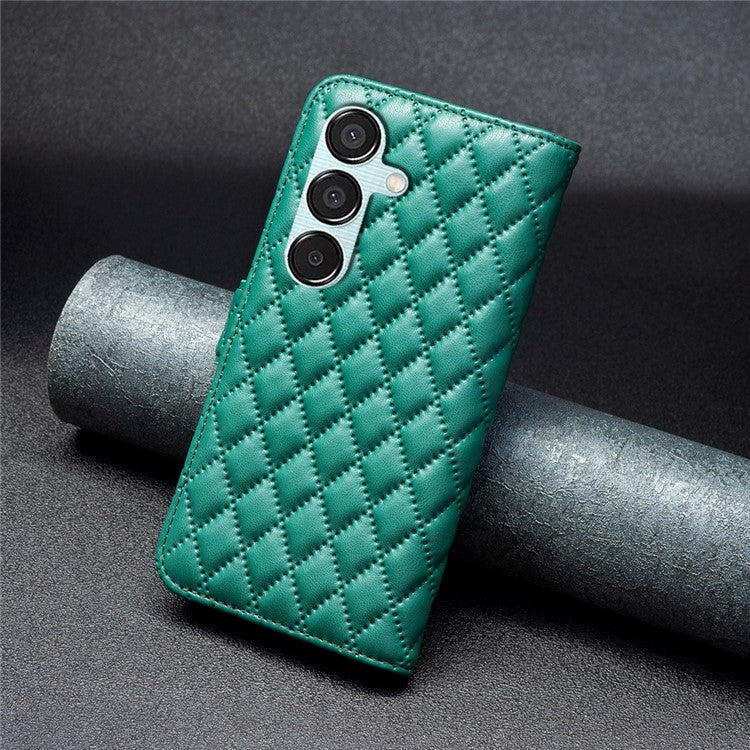 BINFEN COLOR BF Style-14 For Samsung Galaxy M15 5G Magnetic Case Leather Card Slots Phone Protector - Green