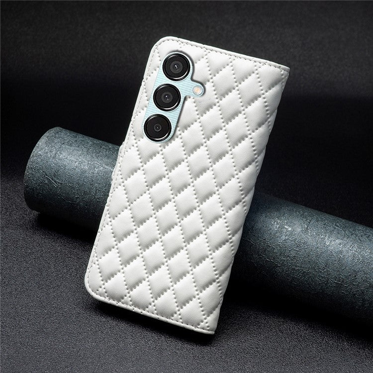 BINFEN COLOR BF Style-14 For Samsung Galaxy M15 5G Magnetic Case Leather Card Slots Phone Protector - White