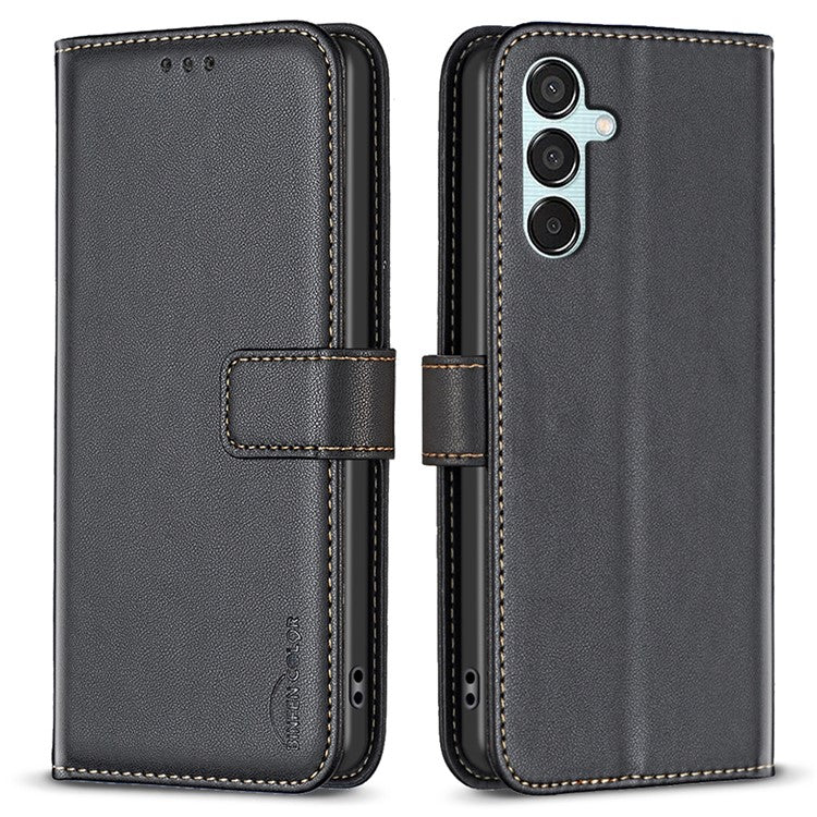 BINFEN COLOR BF17 For Samsung Galaxy M15 5G Case Magnetic Closing Drop-proof Phone Wallet Cover - Black