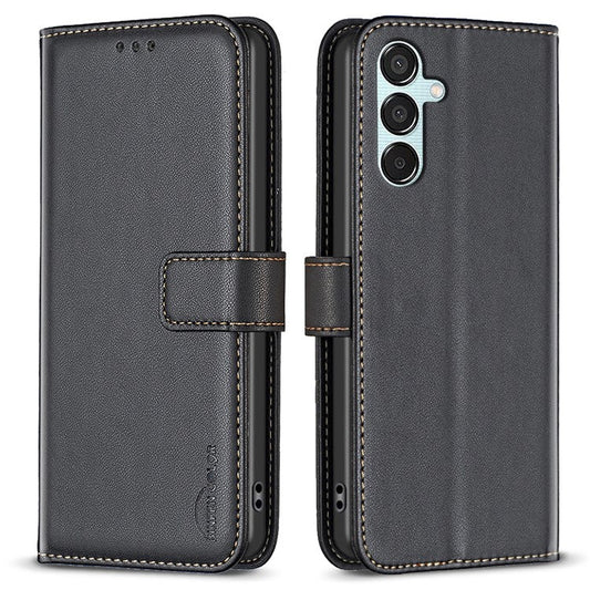 BINFEN COLOR BF17 For Samsung Galaxy M15 5G Case Magnetic Closing Drop-proof Phone Wallet Cover - Black