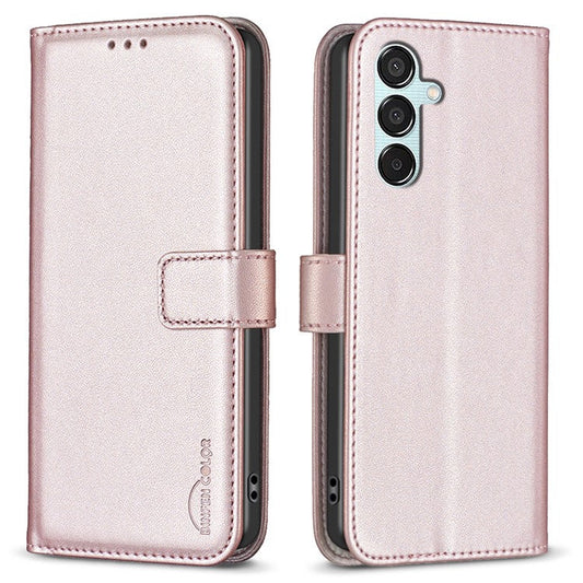 BINFEN COLOR BF17 For Samsung Galaxy M15 5G Case Magnetic Closing Drop-proof Phone Wallet Cover - Rose Gold