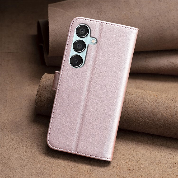 BINFEN COLOR BF17 For Samsung Galaxy M15 5G Case Magnetic Closing Drop-proof Phone Wallet Cover - Rose Gold