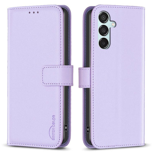 BINFEN COLOR BF17 For Samsung Galaxy M15 5G Case Magnetic Closing Drop-proof Phone Wallet Cover - Purple