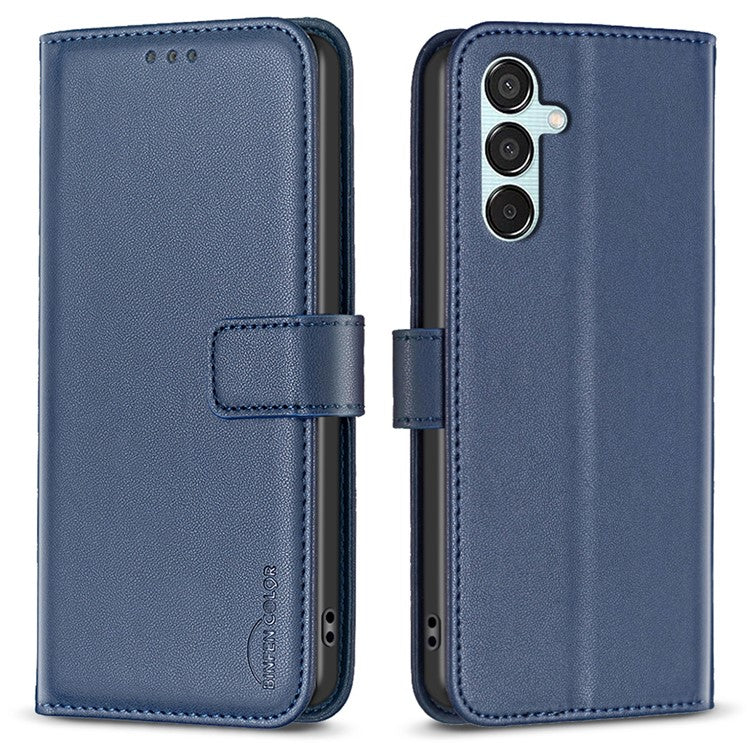 BINFEN COLOR BF17 For Samsung Galaxy M15 5G Case Magnetic Closing Drop-proof Phone Wallet Cover - Blue