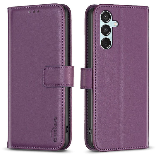 BINFEN COLOR BF17 For Samsung Galaxy M15 5G Case Magnetic Closing Drop-proof Phone Wallet Cover - Dark Purple