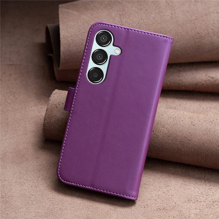 BINFEN COLOR BF17 For Samsung Galaxy M15 5G Case Magnetic Closing Drop-proof Phone Wallet Cover - Dark Purple