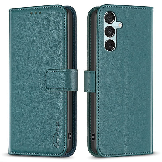 BINFEN COLOR BF17 For Samsung Galaxy M15 5G Case Magnetic Closing Drop-proof Phone Wallet Cover - Green