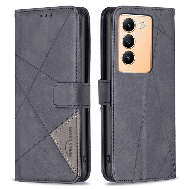 BINFEN COLOR BF05 For vivo Y200e 5G Wallet Case Geometric Imprinted Cell Phone Cover - Black
