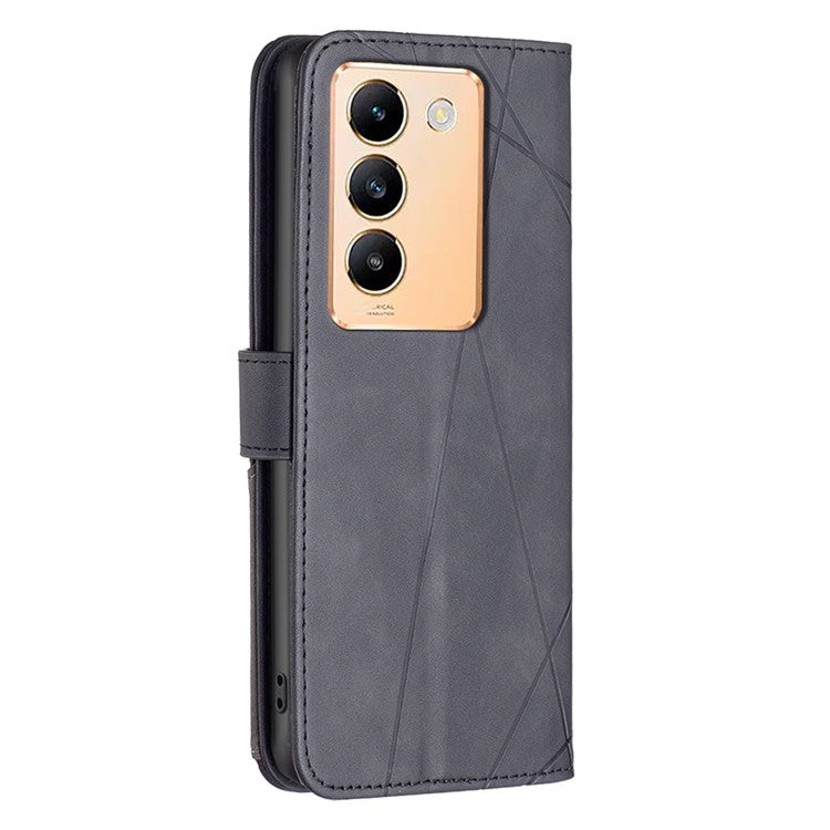BINFEN COLOR BF05 For vivo Y200e 5G Wallet Case Geometric Imprinted Cell Phone Cover - Black