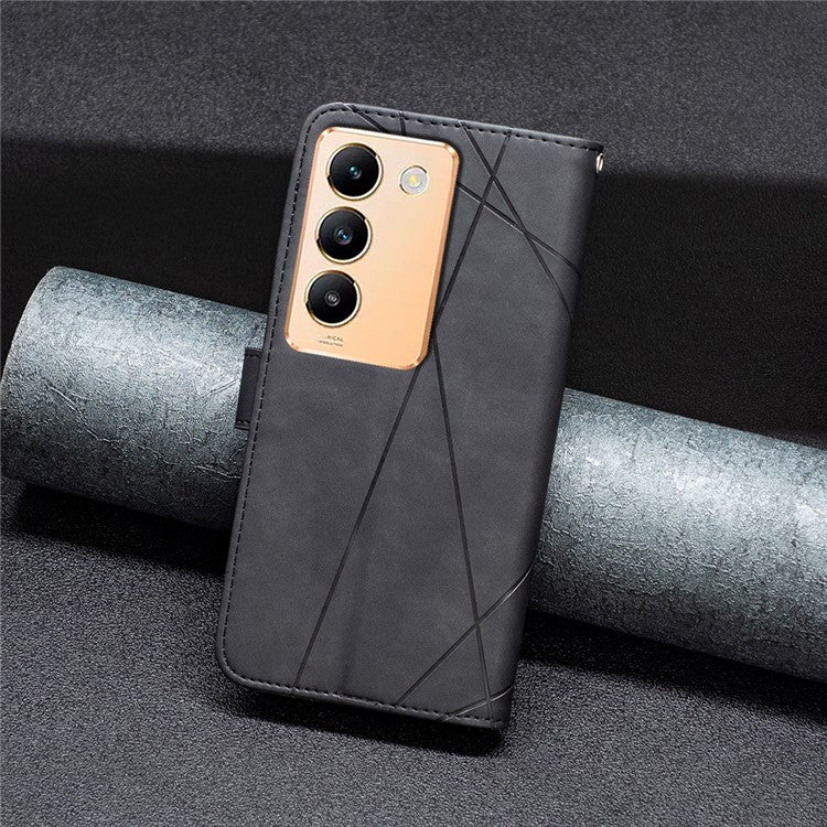 BINFEN COLOR BF05 For vivo Y200e 5G Wallet Case Geometric Imprinted Cell Phone Cover - Black